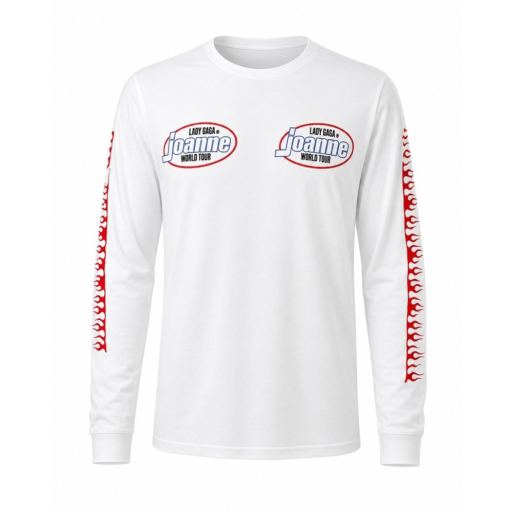 Lady Gaga Joanne World Tour White Long Sleeve T-Shirt‎ Red Flame Sleeves 2017 S